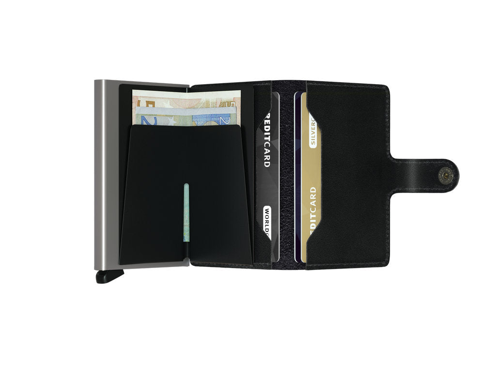 Secrid Miniwallet Original Black – klasični crni novčanik od glatke kože s prirodnim sjajem i RFID zaštitom