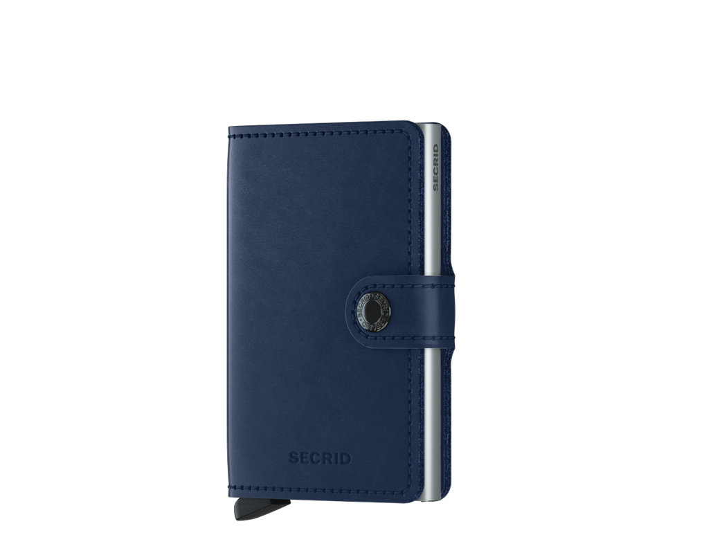 Secrid Miniwallet Original Navy – tamnoplavi novčanik od glatke kože sa srebrnim aluminijskim Cardprotectorom