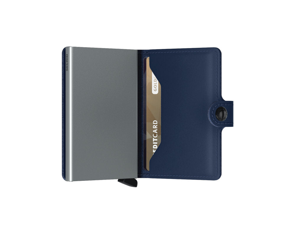 Secrid Miniwallet Original Navy – tamnoplavi novčanik od glatke kože sa srebrnim aluminijskim Cardprotectorom