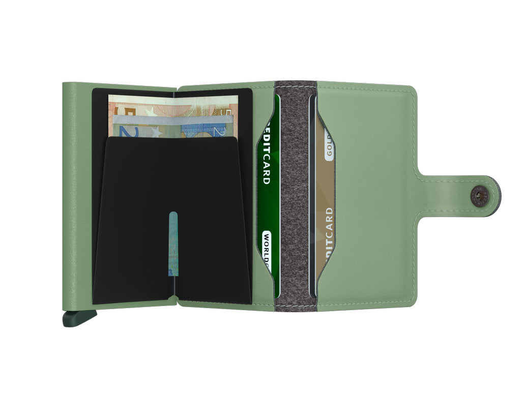 Secrid Miniwallet Yard Pistachio – svijetlozeleni novčanik bez kože s mikro teksturom i RFID zaštitom