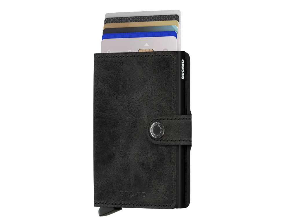 Secrid Miniwallet Vintage Black – crni kožni novčanik s klasičnim izgledom i RFID zaštitom