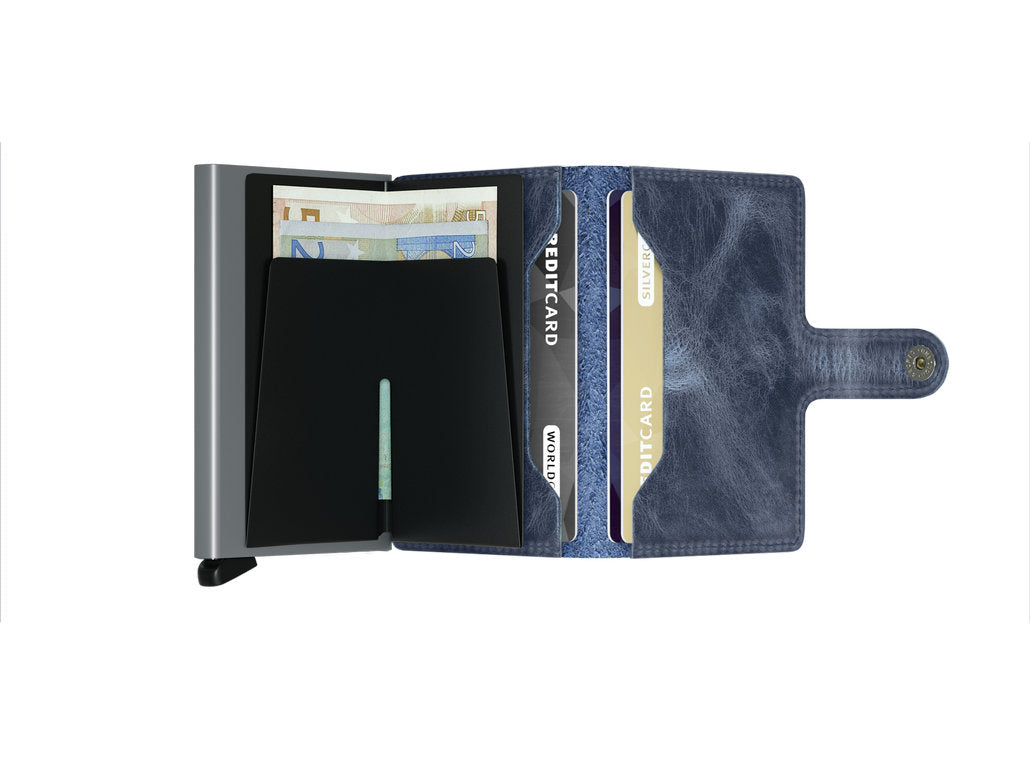 Secrid Miniwallet Vintage Navy – tamnoplavi novčanik od voskane kože s RFID zaštitom